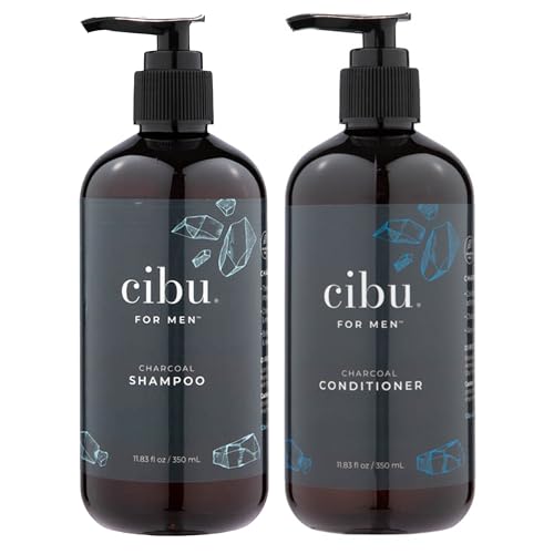 CIBU for Men Charcoal Shampoo and Conditioner Bundle - 12oz Deep Clean Mens Volumizing Shampoo - 12oz Hydrating and Volumizing Charcoal Cleansing Conditioner - Promotes Healthy Hair and Scalp