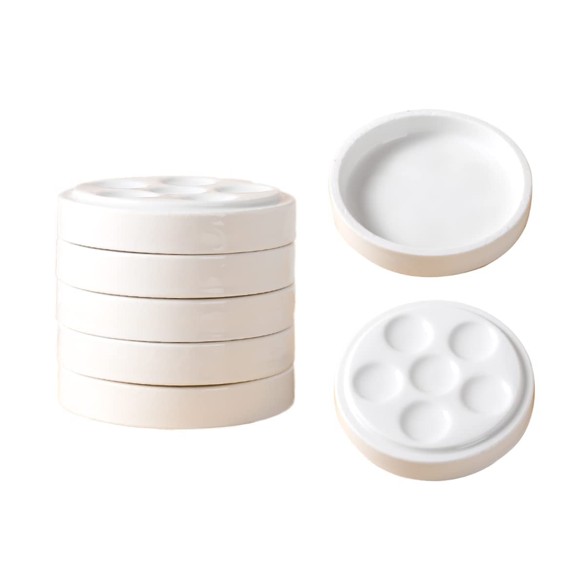 Ceramic Paint Palettes Porcelain Paint Mixing Tray Saucer Nesting Trays for Watercolor Gouache Painting,5 Wells,4 inch Stackable. - Image 2