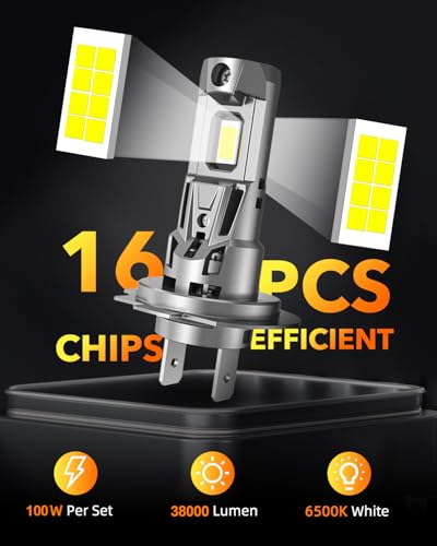 Image of OXILAM H7 Light Bulbs 6500K White, 38000LM 800% Super Bright H7 Fog Lights, Real 1:1 Mini Size with Fan, Non-polarity, No Adapter Required, Canbus ready, IP68, Pack of 2