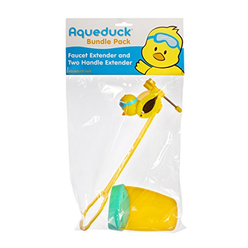 Image of Aqueduck Faucet Handle Extender Set. Connects to Sink Handle and Faucet to Make Washing Hands Fun and Teaches Your Baby or Child Good Habits and Promote Independence to Them.