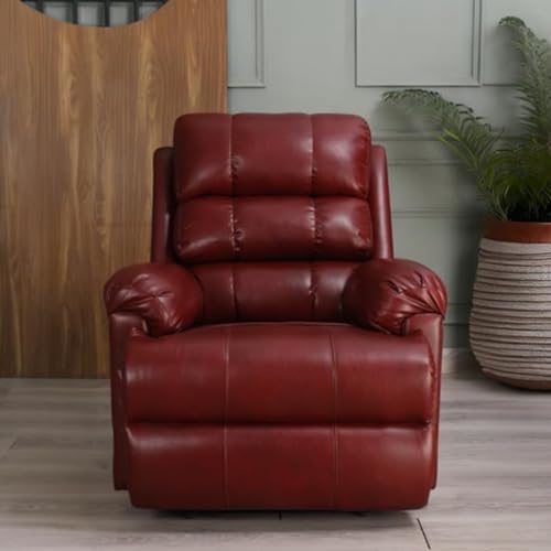 Image of Solis Royale 1 Seater Recliner Sofa Chair | Amnet Manual Rocking & Revolving Leatherette Fabric Recliner Lounge for Relaxing | Comfortable Cushioned | Living Room, Bedroom, Home, Office
