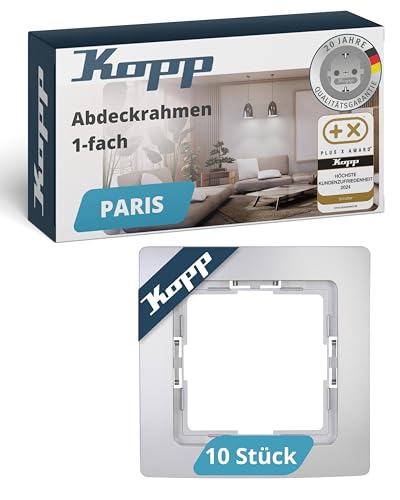 Kopp PARIS 1-fach Abdeckrahmen in Silber - 10 Stück - 83 x 83 x 9,5 mm - Rahmen für Steckdosen & Schalter - Stilvoller Steckdosenrahmen aus… – Ansicht 1