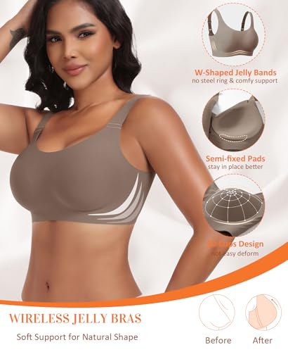 Image of Wireless Jelly Seamless Bras for Women No Underwire Tshirt Full Coverage Padded Bra Comfortable Everyday Bralettes
