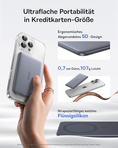 Baseus Picogo AM41 Power Bank, Ultra Slim 5000mAh Magsafe Powerbank, PD 20W Schnellladung, Portabel… – Ansicht 2