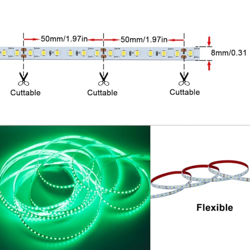 GOMING DC 24V 10M Green LED Strip Light 1200LEDs SMD2835 90W High Brightness No-Waterproof IP20 Flexible Ribbon for Garden Backyard Hallways Stairs Decoration Lighting(No Power Supply) - Image 2