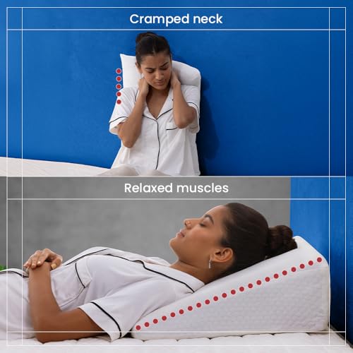 Image of Duroflex Core Align Wedge Orthopedic Pillow | Dual-Layer Memory & HR Foam | Anti-Reflux, Anti-Snoring & Posture Support | Washable Cover | Non-Slip Base | (18 x 7 Inch, White) | 1 Year Warranty