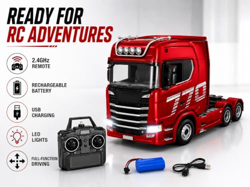 Image of RC Truck 2.4GHz Remote Control Truck with LED Lights, Sound & USB Charging.