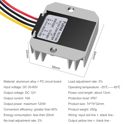 DewinLVD DC Spannungswandler, Step Down Converter Wasserdicht Spannungs-stabilisator Module DC 20-60V zu 12V 10A