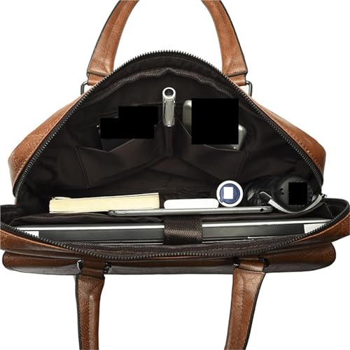 Men Handbag Leather Man Briefcase For Laptop Messenger Men Shoulder Bag Business Portfolio For A4 Document for Work College Travel(Brown)3