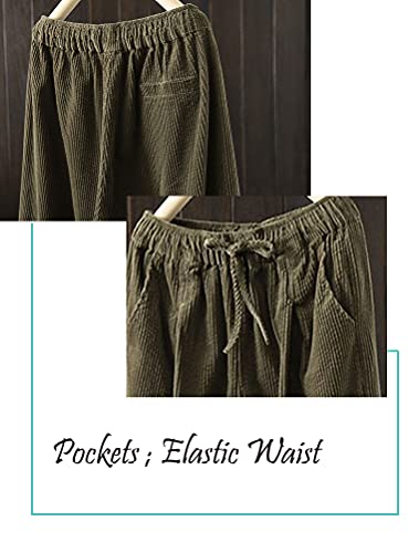 Minibee Womens Casual Cotton Pants Corduroy Drawstring Baggy Tapered Capri Elastic Waist Ankle Trousers with Pockets2