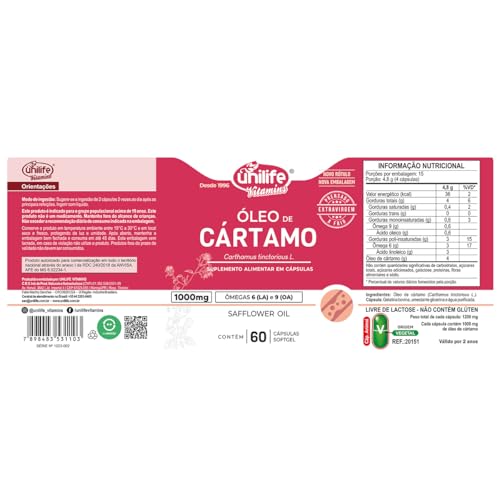 Kit 3 Óleo de Cártamo Unilife 60 Cápsulas 1000mg