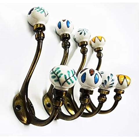 4 x Vintage Look Floral Wall Metal Painted Ceramic Coat Hook Hanger Door Cafe Office Cover