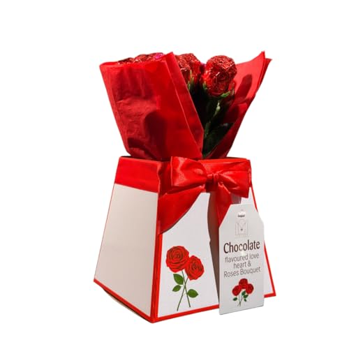 Chocolate Rose Bouquet Gift | Mothers day Chocolate Roses & Love Hearts Bouquet | Unique First Mothers Day Gift for her | Perfect Mothers Day Chocolate Gift Box