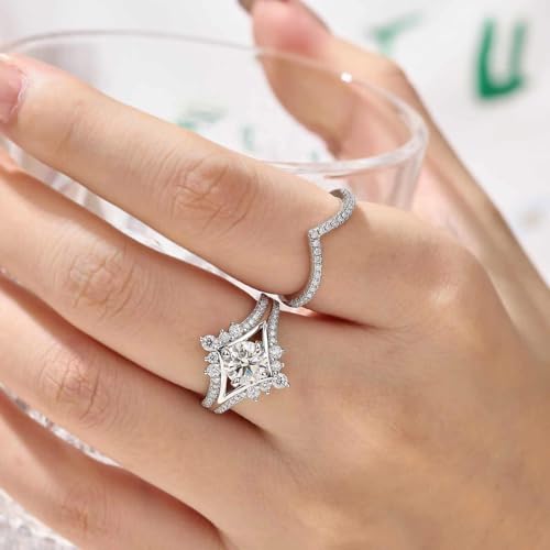 D Color VVS1 Clarity Moissanite Wedding Rings For Women Chevron Bridal Sets 925 Sterling Silver Sz 5-103
