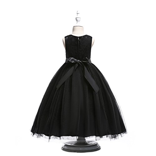 Glamulice Black Flower Girls Lace Dress Bridesmaid Long A Line Kids Black Funeral Dresses Wedding Pageant Tulle Party Fancy Ball Gown Christmas Holiday Evening Formal Princess Dance Gown 14 15 thumb #2