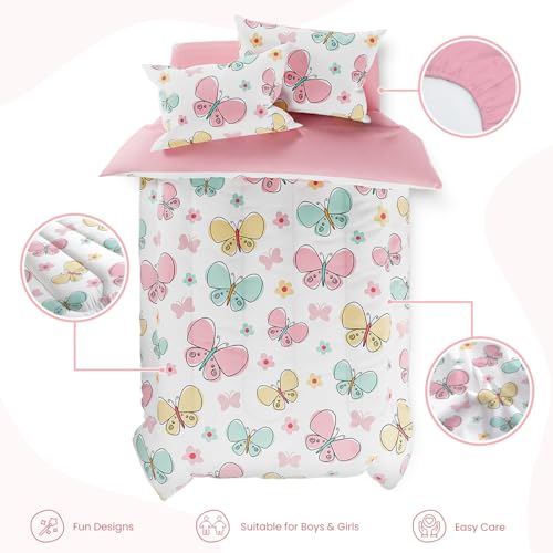 Image of SANDJEST Butterfly Full Bedding Sets for Girls, Ultra Soft Microfiber Comforter Set with 4-Pieces, Bed Sets for Kid Tween Teen Bedroom Decor
