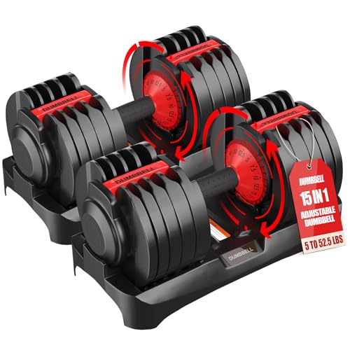 Juego de 2 mancuernas ajustables de 50 libras, juego de mancuernas ajustables 15 en 1, juego de pesas con mango antideslizante, equipo de ajuste rápido compacto para entrenamiento de fuerza en el