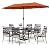 Sophia & William Patio Dining Set for 6, 13ft Patio Umbrella Red, Removable Seat Cushions, Black 59" Patio Dining Table