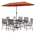 Sophia & William Patio Dining Set for 6, 13ft Patio Umbrella Red, Removable Seat Cushions, Black 59" Patio Dining Table