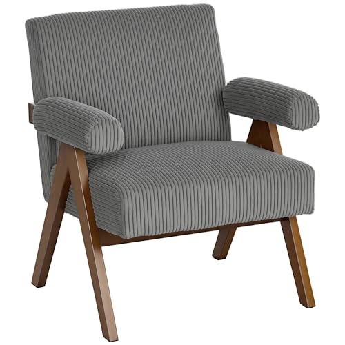 HOMCOM - HOMCOM Accent Chair with Wide Seat, Corduroy Upholstered Armchair, Modern Living Room Chair with Soft Padded Armrests and Solid Wood Legs for Reading, Bedroom, Dark Grey