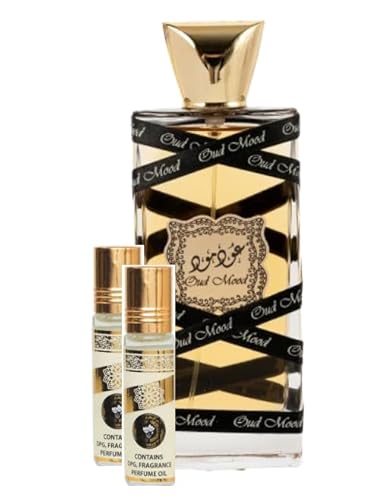 Oud Mood Fragrance Bundle – 100ML Eau de Parfum Spray + 2 x 10ML Roll-On Oils | Long-Lasting Unisex Arabian Perfume Set | Premium Oud Scent | Sold by Bargain Hub