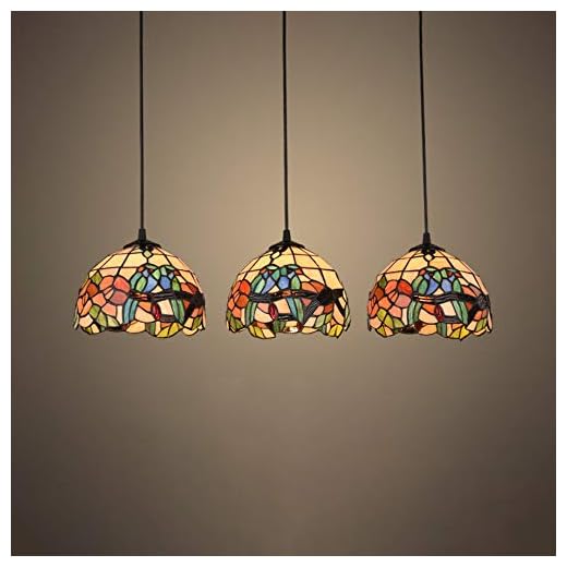 XINDAR Pendant Light, 3 Head Multi-Color Dome Pendant Lighting Tiffany Rustic Stained Glass Hanging Light for Balcony (Parrot)