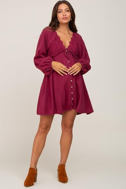 PinkBlush Crochet Lace Button Front Maternity Dress