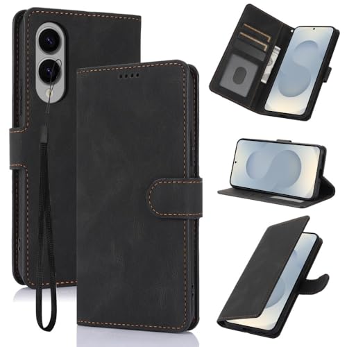 Étui en cuir Galaxy S25 Ultra noir style rétro élégant
