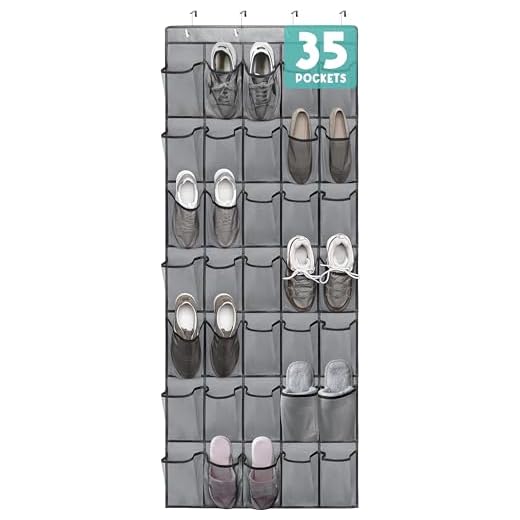 Over the Door Shoe Organizers 35 Mesh Pockets Hanging Shoe Organizer Shoe Rack for Closet Entryway Bedroom Bathroom Pantry Shoe Holder for Men Sneakers, Women High Heeled Shoes, flip flops Gray