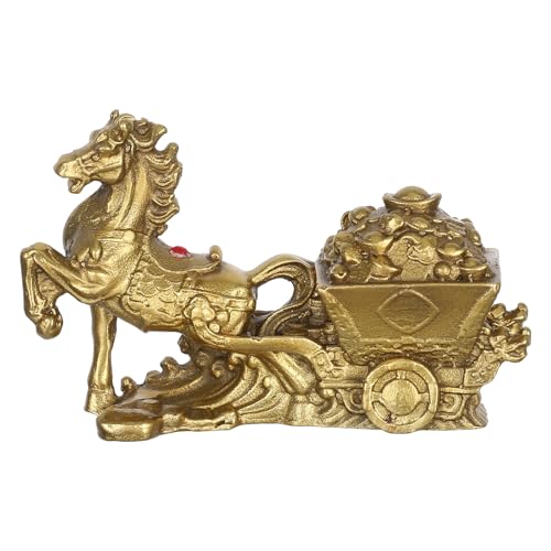 BESTonZON 銅製馬彫刻 夢叶える開運グッズ 干支置物 馬拉車付き 金運招福オフィスや寝室の棚飾り インテリア動物フィギュアデスクトップチュ