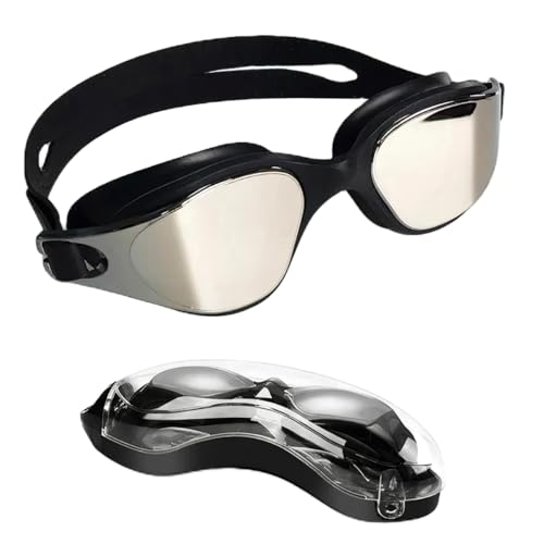 Gafas de natación, gafas natacion hombre mujer adultos, proteción UV profesional antiniebla sin fugas, antivaho, gafas piscina amplio rango de visión, juego de gafas con estuche, ajustable (Plateada)