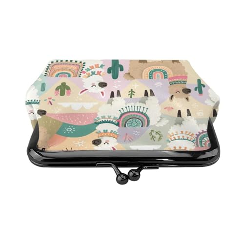 Pu Leather Buckle Coin Purse Llama-Cactus Girls Kiss-Lock Change Purse Wallets2