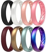 Egnaro Silicone Ring Women, Inner Arc Ergonomic Breathable Design Womens Silicone Wedding Ring, 4...