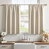 CUTEWIND Scheibengardine Küche Bistrogardine Blickdicht 2er Set Beige H 60 x B 90 cm, Küchengardine Scheibengardinen mit Stangendurchzug Modern Küchenfenster für Wohnmobil Kleine Fenster