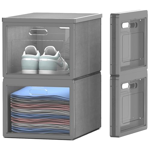 Image of Primeway PP Non Woven Fabric Collapsible Cabibox with Transparent Door | Folding Closet Organizers | Stackable Storage Bins | Home Office use | 30x40x60cm | 72 Ltr | X-Large | 2 Unit Box