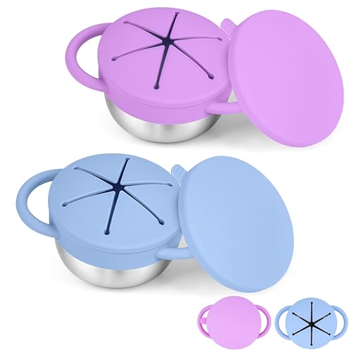 Image of 2-Pack Stainless Steel Snack Cup for Toddlers Spill-Proof, Baby Food Containers with Removable Silicone Lids & Handles | Dishwasher Safe, BPA-Free On-the-Go Kids Snack Containers Box