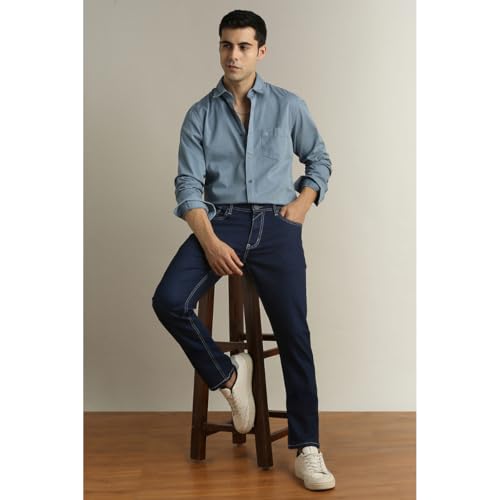 Image of Peter England Men's Slim Tapered Jeans | Denim | Casual Wear | Modern Fit