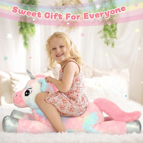 Image of BENINY 43in Giant Unicorn Stuffed Animal Plush Toy, Big Rainbow Cuddly Toys for Girls, Large Birthday Gifts Bedroom Decor