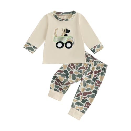 Bagilaanoe Fall Toddler Baby Boy Outfit Dog Camouflage Pullover Long Sleeve Shirt and Pants Set Hunting Clothes for Boys