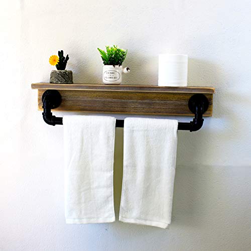 Mbqq Industrial Pipe Shelf,Rustic Wall Shelf With Towel Bar,24" Farmhouse Towel Racks For Bathroom,Floating Shelves Wall Mounted Home Decor Wooden Shelving,Retro Grey #TOP3