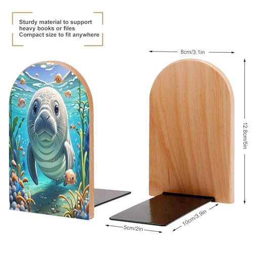 Sujetalibros de manatí de madera resistente para evitar la caída de libros pesados 3