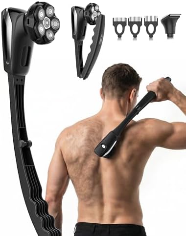 VIKICON Rückenrasierer Herren, Elektrischer Körperrasierer mit Klappgriff | 6D-Scherkopf, 2-in-1 Bodygroom für Rückenrasur, Wasserdicht, für Körper, Gesicht und Kopf, Pflege-Set fü
