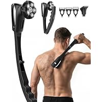 VIKICON 6D Back Shavers for Men: Self Shaving Body Shavers w/Foldable Long Handle, Waterproof Cordless Electric Razor, Male Grooming Kit Hair Removal for Body Face Head, Men's Gifts, Silver