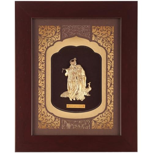 Image of Pk & Pk Jewellers Radhe Krishna 24kt Pure Gold Art Frame - Beautiful Artwork For Home Decor - Rectangular God Photo Frame, Golden Wall Frame (20 x 25 Cm), Well-Crafted Multicolour Frame For Decor