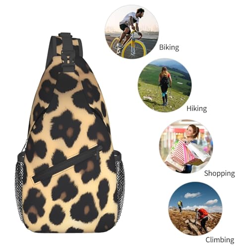 Mochila sling negra estampado leopardo para hiking y viaje miniatura 6