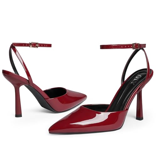 Image of QIY Patent Burgudny Heels for Women Pumps High Heel Strappy Sandals, 8