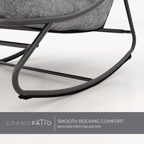 Grand patio schaukelstuhl Outdoor mit Kissen, Schaukelliege Wetterfester Relaxstuhl aus Metall für Garten, Wohnzimmer, Hof, Terrasse und Balkon, bis 150 kg Belastbar - Schwarzgrau