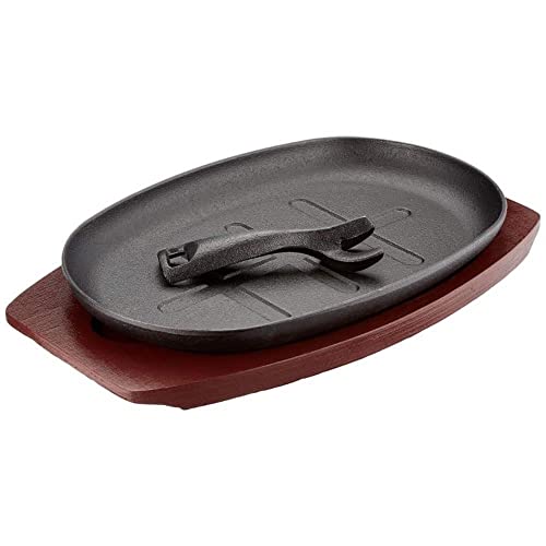 Olympia ovalada de hierro fundido Sizzler con soporte de madera grande 280 x 190 mm)