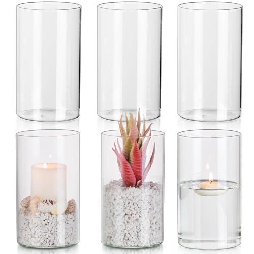 Glasseam Glaszylinder für Kerzen Windlicht Glas: 6er Set Kerzengläser Windlichter für Tischdeko Klar Kerzenglas Kerzenhalter Stumpenkerzen Vasen für Hochzeit Wohnzimmer Dekoration