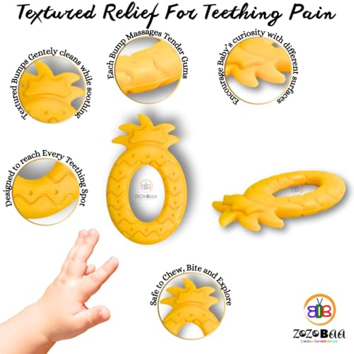 Image of Cute Shape Soft Silicone Teether for Baby Gums, Teething Toys for Babies, BPA Free, Pain-Relief, Non-Toxic, 100% Food Grade Soothing, Easy to Grasp Chewable - Rhino+Hand+Pineapple (Pack of 3)
